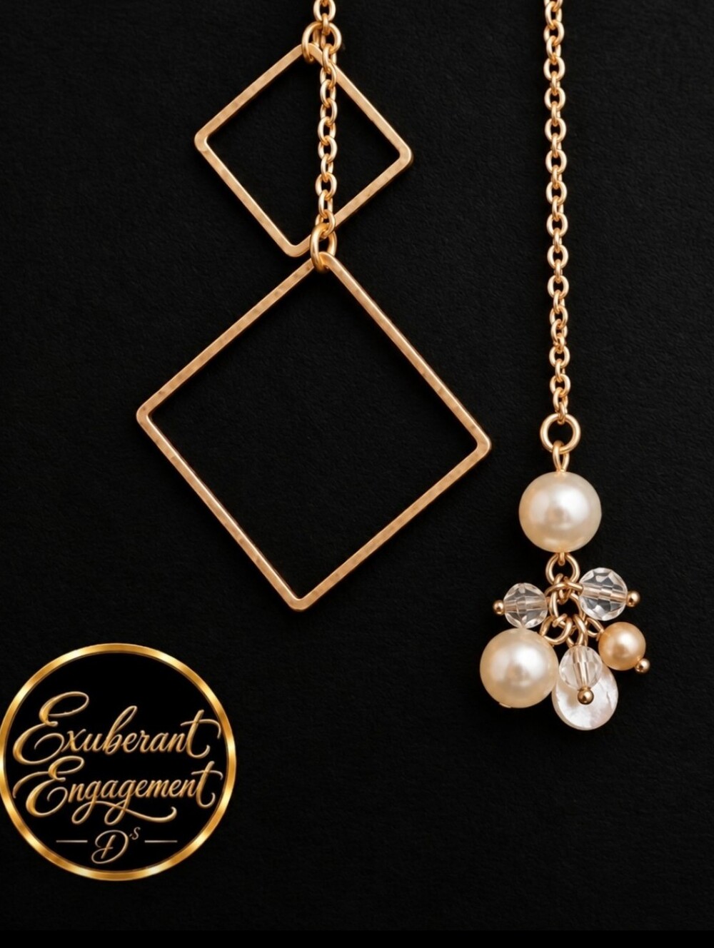 Gold-Tone Asymmetric Mismatched Dangle Earrings – Geometric & Pearl Cluster